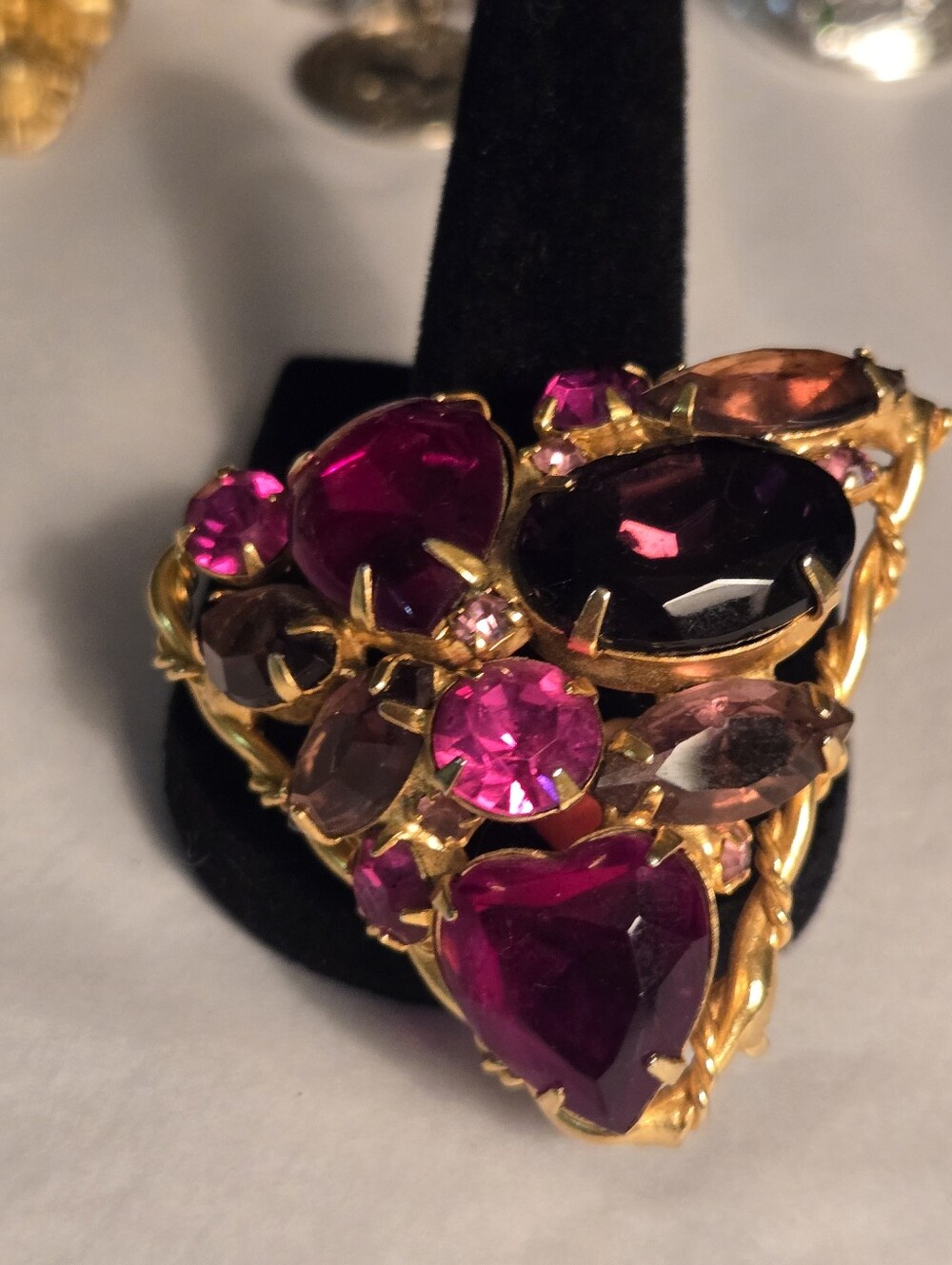 Vintage 1950s-60s Multicolor Statement Brooch Pin Gold Tone Faceted Glass Stones - Picture 5 of 14